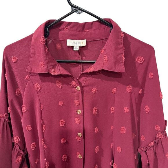 Umgee Burgundy Textured Polka Dot Long Sleeve Tunic Dress XL - Picture 2 of 6